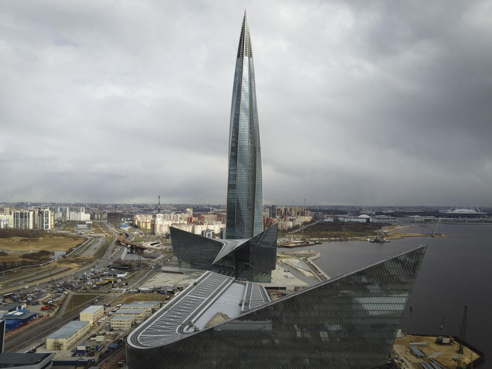 A view of the business tower Lakhta Centre, the headquarters of Russian gas monopoly Gazprom in St. Petersburg, Russia, on April 27. Russia has halted natural gas exports to neighboring Finland.