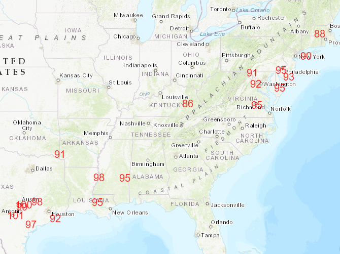Unusually high temperatures in the South and Northeast U.S. on Saturday broke records marked on the same day in prior years.