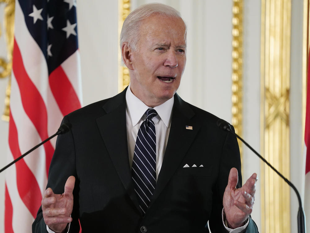 President Joe Biden speaks during a news conference with Japanese Prime Minister Fumio Kishida at Akasaka Palace, Monday, May 23, 2022, in Tokyo.