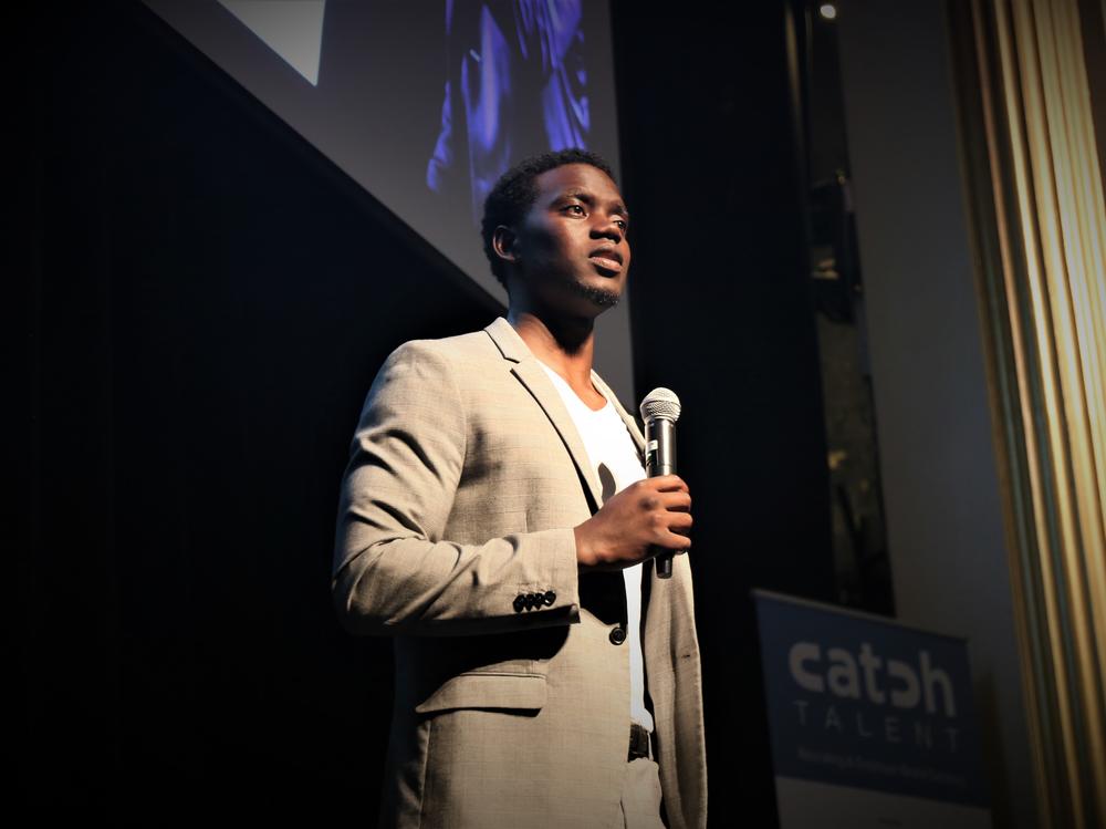 Chris Singleton speaks to business leaders at the American Theater in Charleston about stopping hate-fueled violence. His mother was murdered in 2015 at Mother Emanuel Church. May 19, 2022