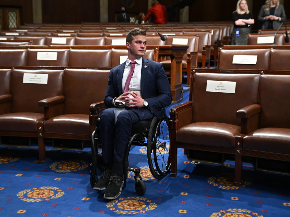 Rep. Madison Cawthorn, R-N.C., seen here waiting for the State of the Union address in March, faces allegations of insider trading related to an anti-Biden cryptocurrency and of having an inappropriate financial relationship with a staffer.