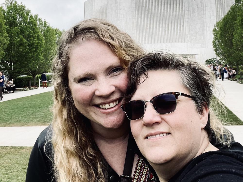 Kerry (left) and Heather tour the temple during a rare time when it's open to the public.