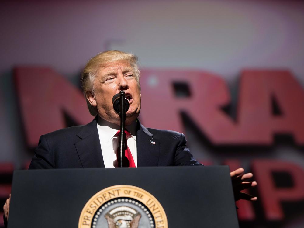 President Donald Trump speaks during the National Rifle Association' Leadership Forum in Atlanta, on April 28, 2017.
