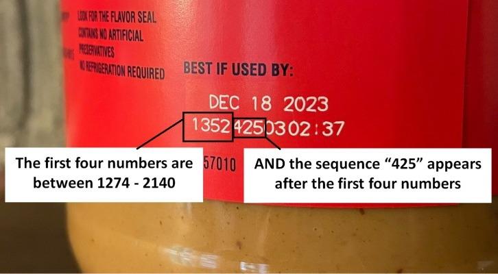 To see if your jar of Jif peanut butter is being recalled, check its lot number below the 