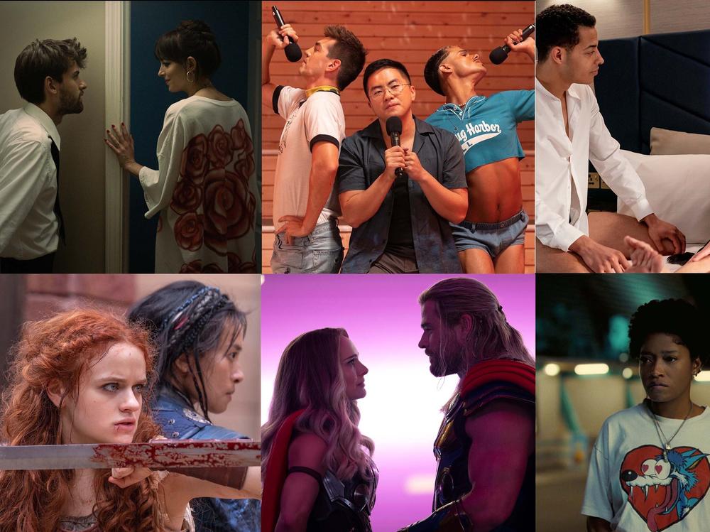 Movie stills from C<em>ha Cha Real Smooth, Fire Island, Good Luck to You, Leo Grande, The Princess, Thor: Love and Thunder</em>, and <em>NOPE</em>.