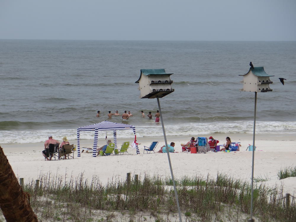 People go for a swim in Mexico Beach.