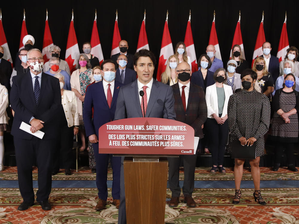 Canada's Prime Minister Justin Trudeau announces new gun control legislation in Ottawa, Ontario on Monday.