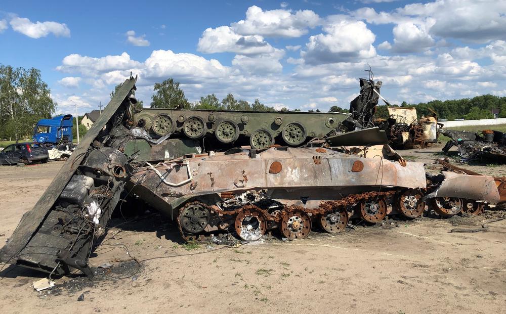 Ukrainians have towed all the destroyed Russian military vehicles to open lots on the edge of Bucha.
