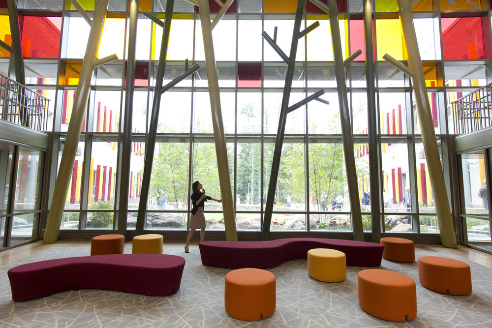 The lobby of the new Sandy Hook Elementary School pictured before its opening in 2016.