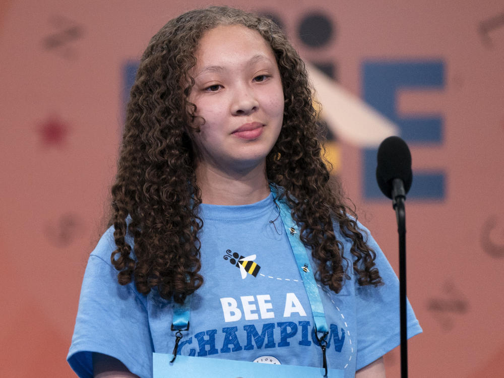 Akira Harris, 14, from Stuttgart, Germany, competes during the Scripps National Spelling Bee in Oxon Hill, Md., on Tuesday.