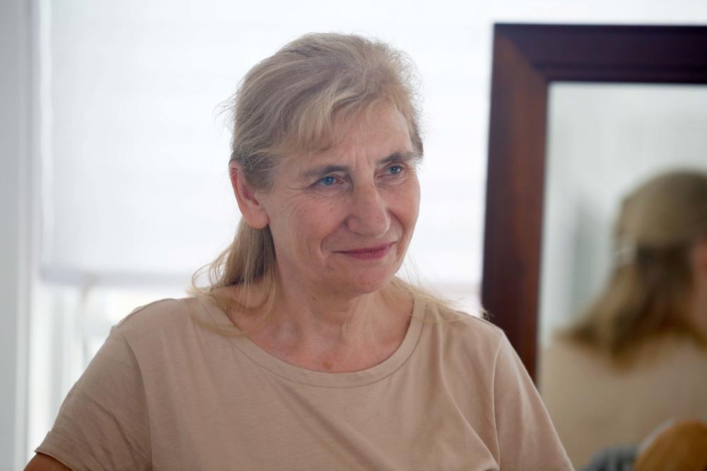 Halyna Terzi in the bedroom of her new apartment in Auburn, Maine. Terzi arrived in Maine with her husband Petro on May 16.