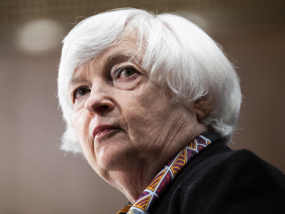 Treasury Secretary Janet Yellen testifies before a Senate Banking, Housing and Urban Affairs Committee hearing last month.