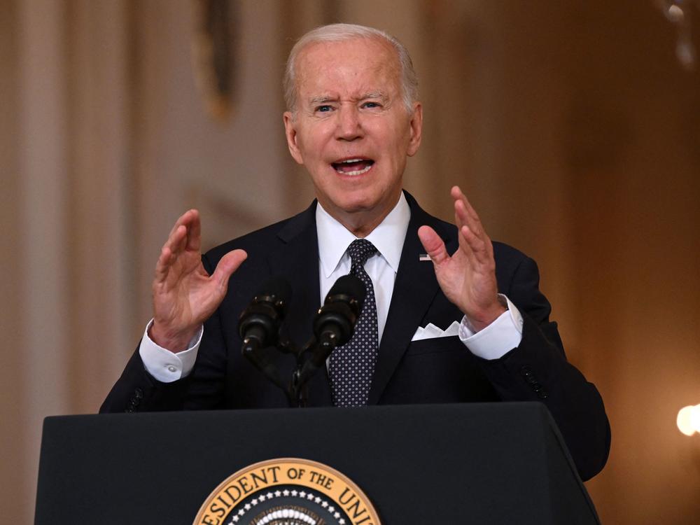 President Biden speaks at the Cross Hall of the White House on Thursday about the recent mass shootings and urges Congress to pass laws to combat gun violence.