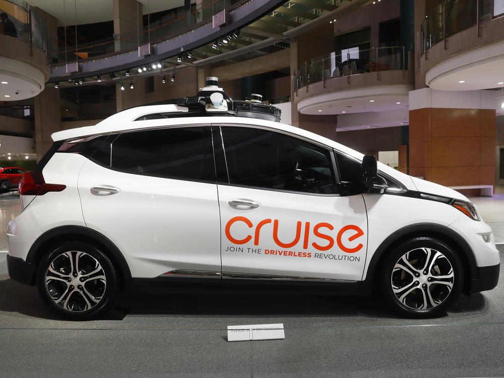 A Cruise AV, General Motor's autonomous electric Bolt EV is displayed in Detroit on Jan. 16, 2019. California regulators on Thursday gave Cruise's robotic taxi service the green light to begin charging passengers for driverless rides in San Francisco.