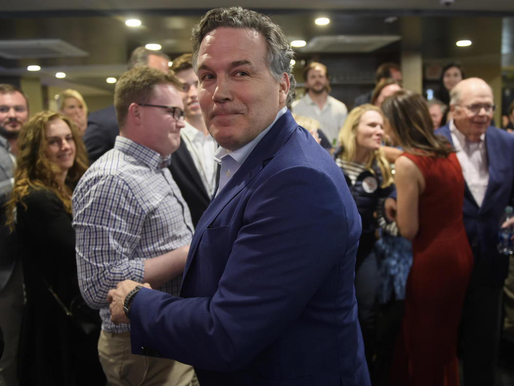 Dave McCormick greets supporters at the Indigo Hotel during a primary election night event on May 17, 2022 in Pittsburgh, Pennsylvania.