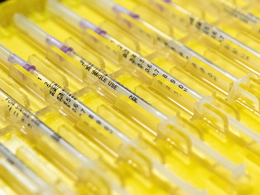 Syringes filled with the Novavax COVID-19 vaccine were prepared for use at a vaccination center in Berlin, Germany, in February. Soon the vaccine could become available in the U.S.