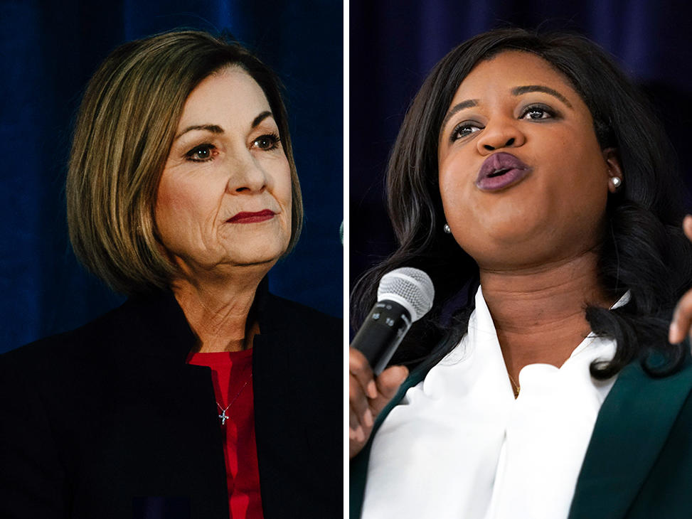 Iowa Republican Gov. Kim Reynolds and Democratic candidate for governor Deidre DeJear.