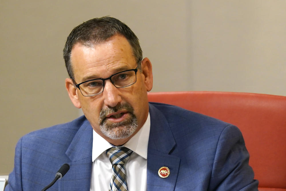 Republican state Sen. Brian Dahle speaks at the Capitol in Sacramento, Calif., March 30, 2022. Dahle will face Democratic Gov. Gavin Newsom in the November election for governor.