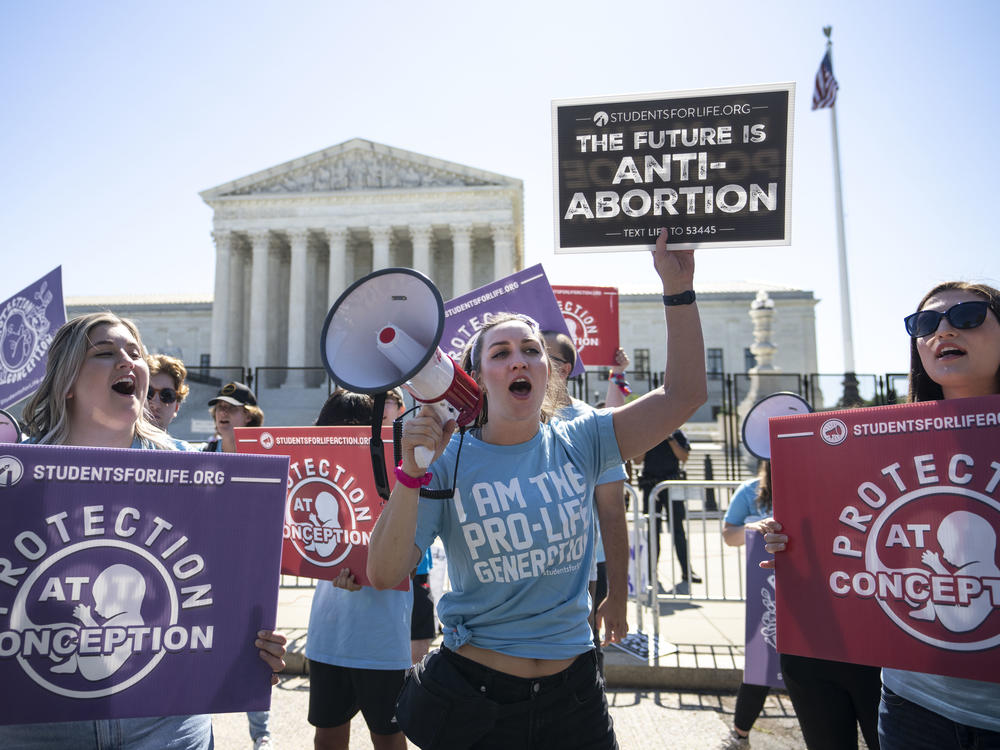 Anti-abortion activists rally in front of the U.S. Supreme Court on June 6.