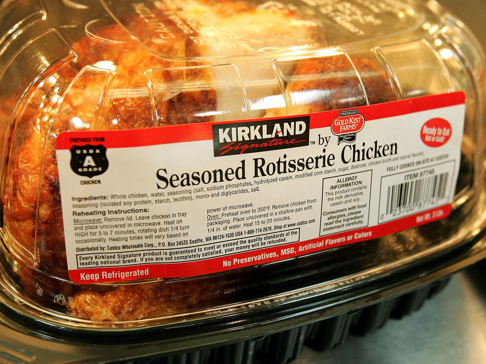 Costco's rotisserie chicken is still sold for $4.99, despite rising costs.