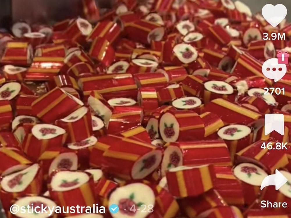A screenshot of the candy making process from Sticky's Tiktok profile.