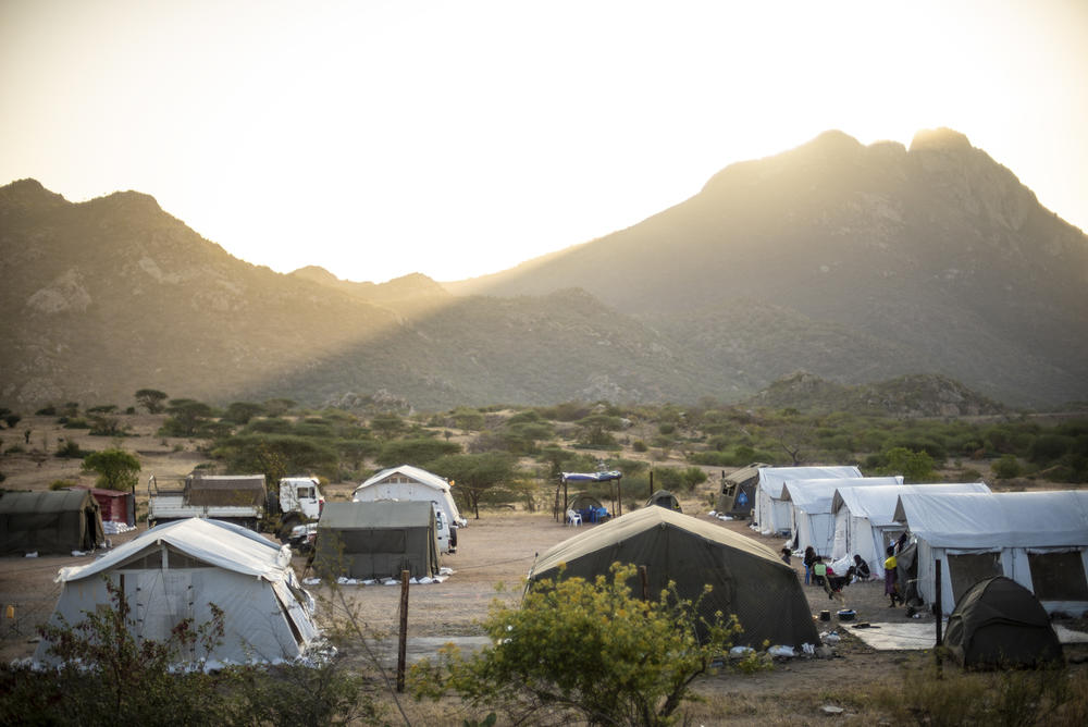 A camp where deminers live during their 6-day-a-week shift at the base of a range of hills in Benguela province, Angola. The camp is home to three all-female demining teams working to clear landmines left over from Angola's civil war.