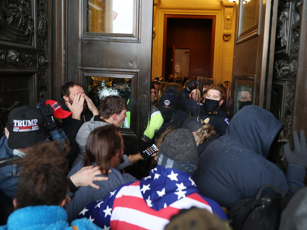 Protesters gather at the door of the U.S. Capitol on Jan. 6, 2021.