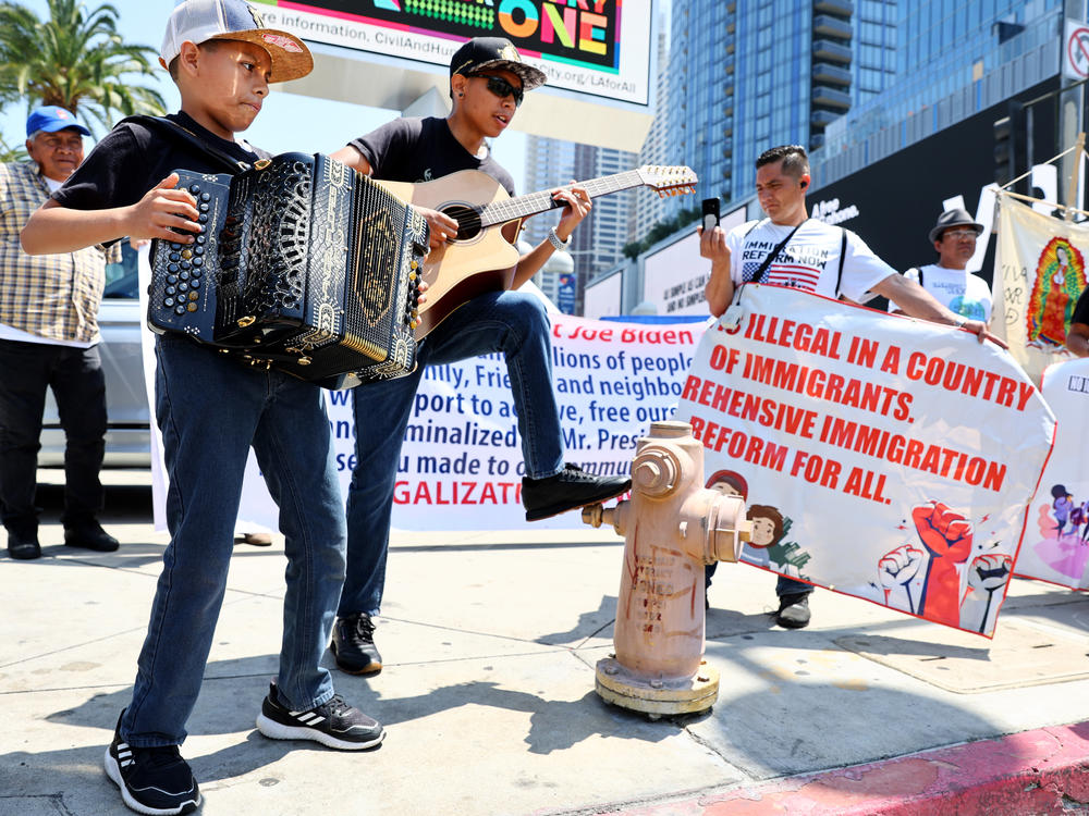 Demonstrators calling for immigration reform gather outside the Los Angeles Convention Center, where the Summit of the Americas is being held.