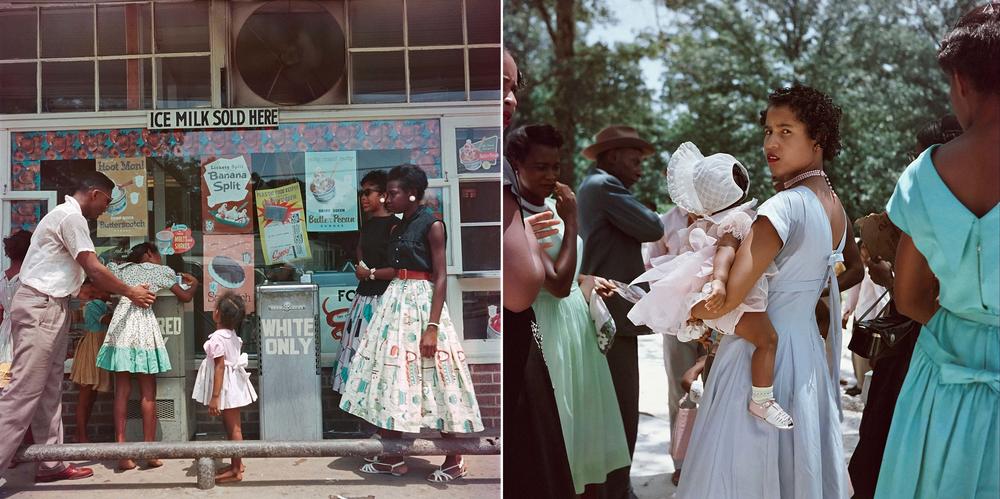 Left: At Segregated Drinking Fountain, Mobile, Ala., 1956. One of the women in the photograph, Cora Taylor (right, in sunglasses), is now 84 years old and found the picture through one of her nieces. She was honored at The Gordon Parks Foundation gala in late May. Right: Untitled, Shady Grove, Ala., 1956.