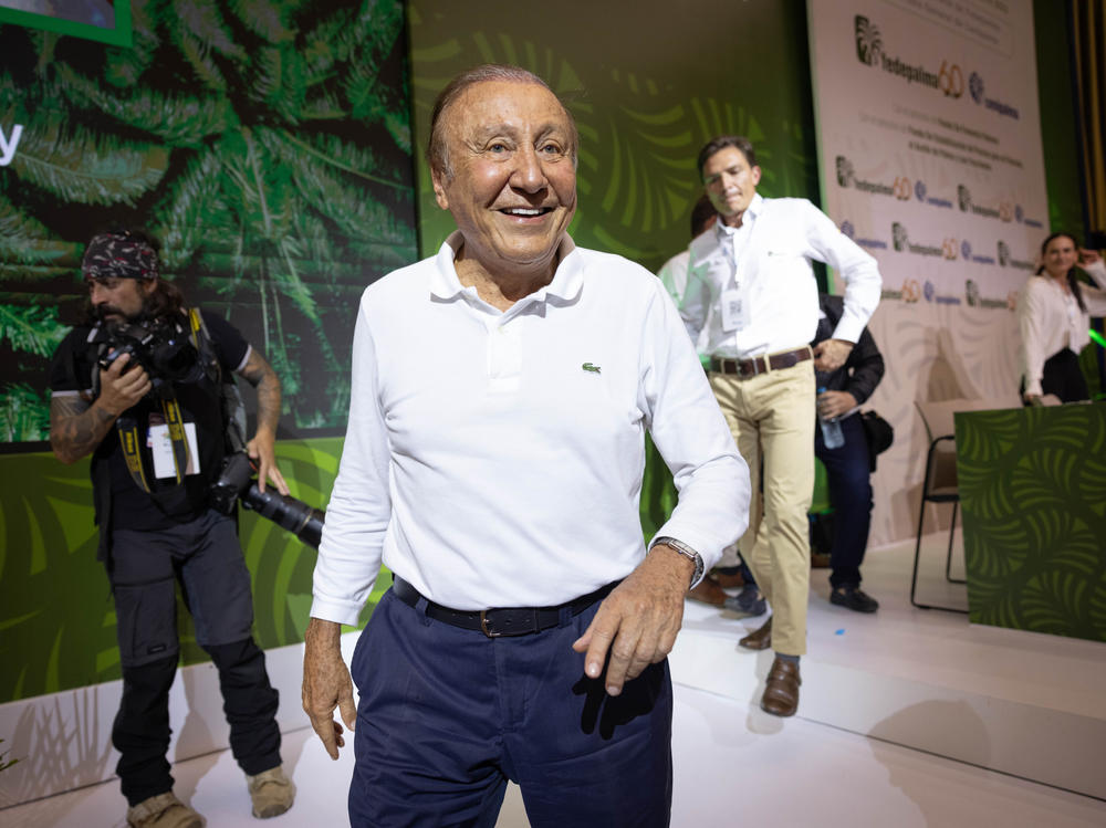 Colombian presidential candidate Rodolfo Hernández receives a warm welcome at the National Congress of Oil Palm Growers in Bucaramanga, Colombia, on June 3.