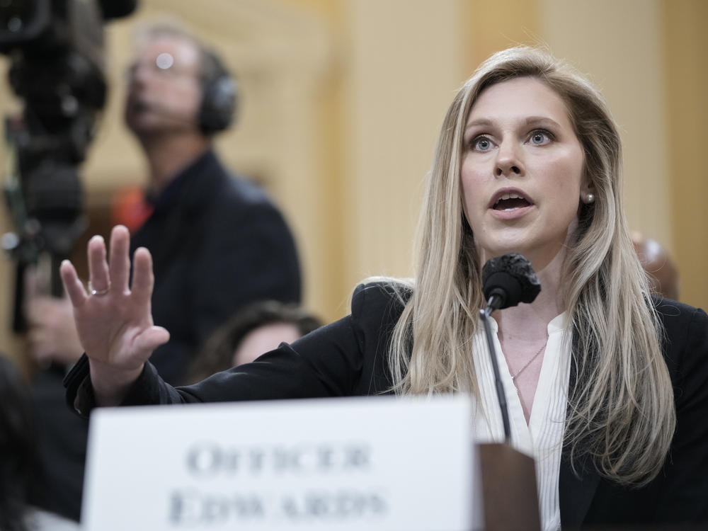 U.S. Capitol Police Officer Caroline Edwards testifies during a hearing by the select committee to investigate the Jan. 6 Capitol attack on Thursday in Washington.