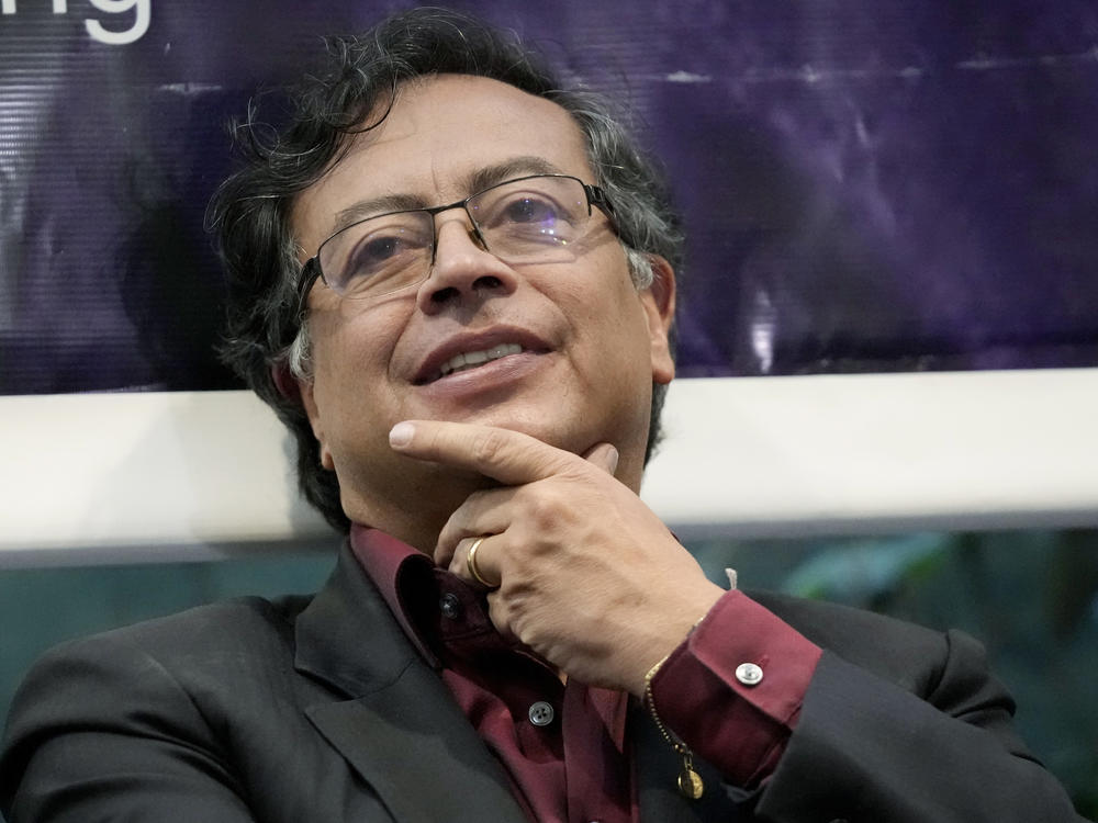 Presidential candidate Gustavo Petro, of the Historical Pact coalition, attends a June 8 meeting with people with disabilities in Bogotá. Colombians will go to the polls on Sunday to elect a new president.