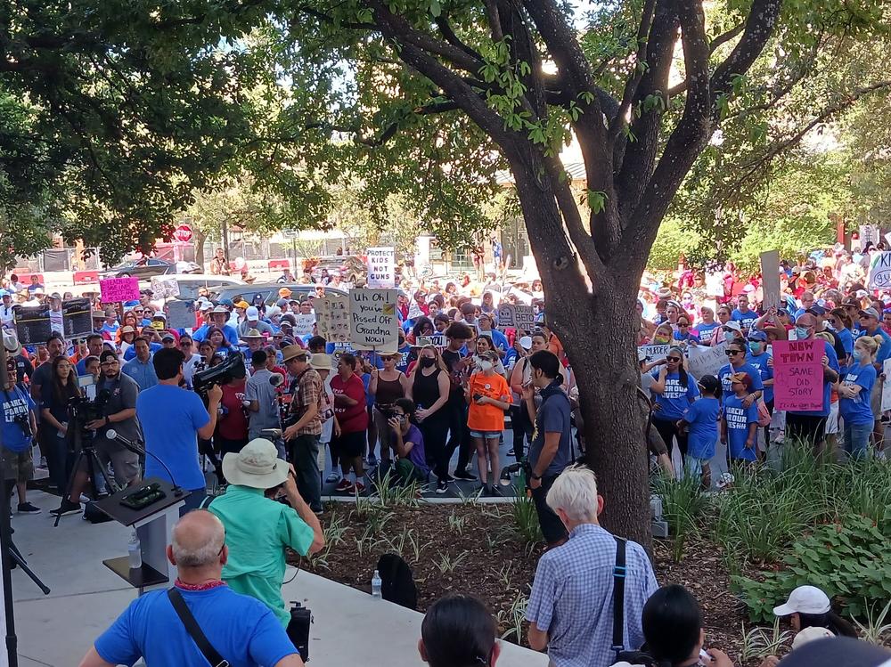 Several hundred activists marched in downtown San Antonio on Saturday to bring attention to gun violence and to advocate for changes to gun laws.