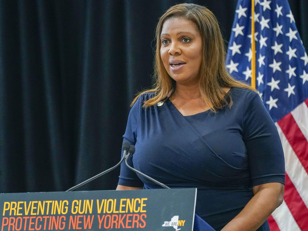 New York Attorney General Letitia James speaks during a ceremony where Gov. Kathy Hochul signed a package of bills to strengthen gun laws on June 6, 2022 in New York.