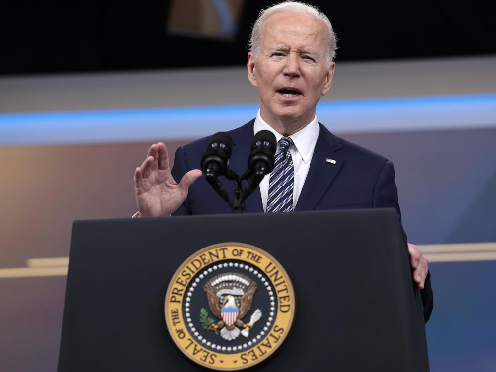 President Biden announcing the U.S. would tap its emergency oil reserves at the  White House on March 31.