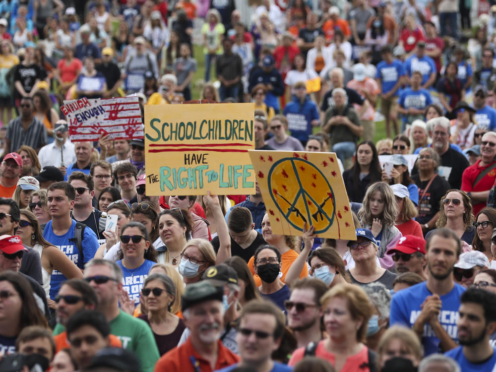 Demonstrators attend a March for Our Lives rally against gun violence on the National Mall  on Saturday in Washington, D.C.