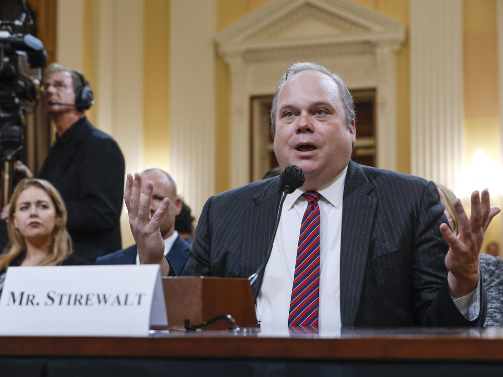 Former Fox News political editor Chris Stirewalt spoke to NPR minutes after testifying Monday to the House Select Committee investigating the Jan. 6 attack on the U.S. Capitol. 