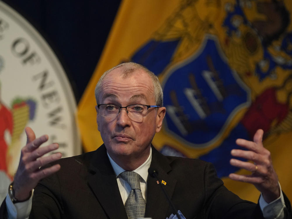 New Jersey Gov. Phil Murphy speaks to reporters during a briefing in Trenton, N.J., on Feb. 7, 2022.