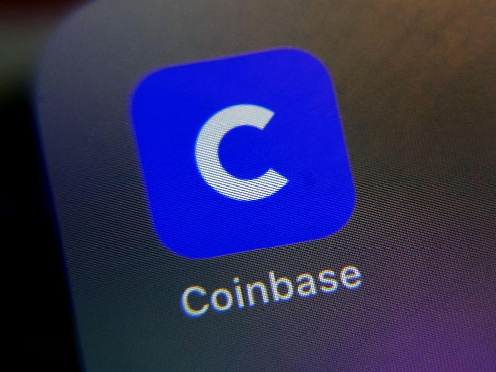 The mobile phone icon for the Coinbase app is shown in New York on April 13, 2021.