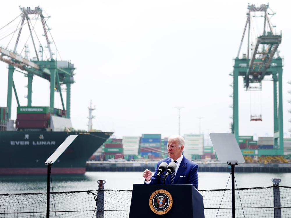 President Biden railed against oil company profits at an event at the Port of Los Angeles, saying, 