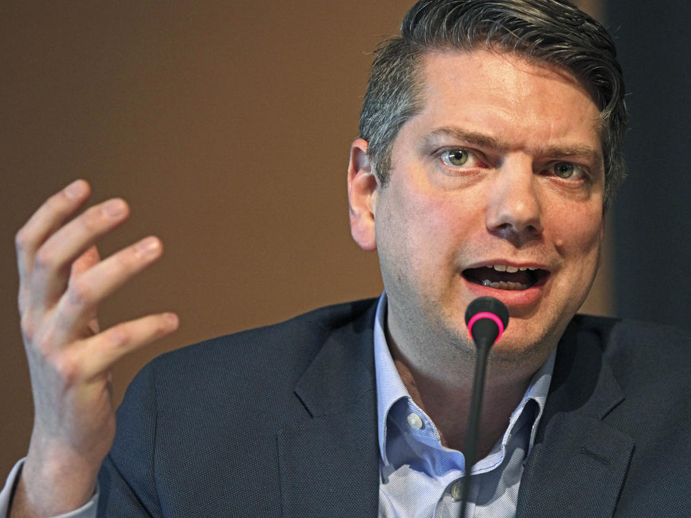 Nick Begich, a Republican seeking the sole U.S. House seat in Alaska, speaks during a forum for candidates, on May 12, 2022, in Anchorage, Alaska.