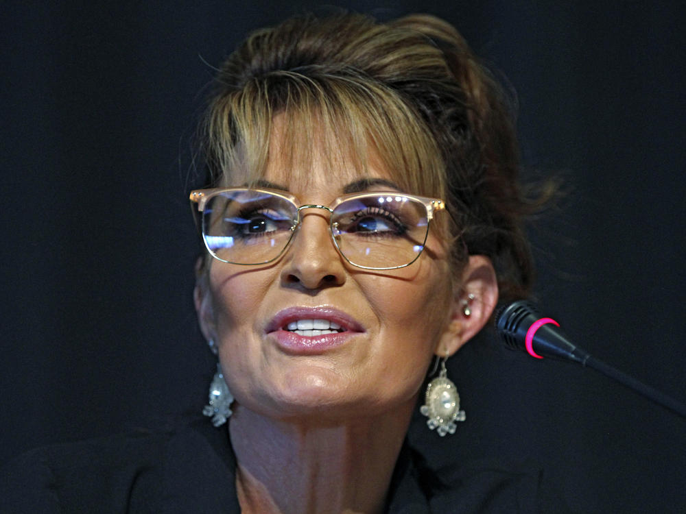 Sarah Palin, a Republican seeking the sole U.S. House seat in Alaska, speaks during a forum for candidates, on May 12, 2022, in Anchorage, Alaska.