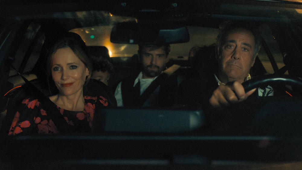 Leslie Mann, Cooper Raiff and Brad Garrett in 