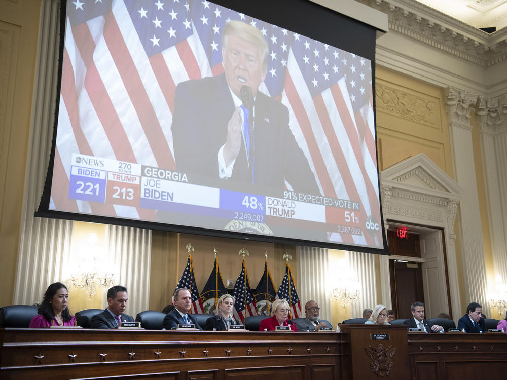 A clip of former President Donald Trump is played during a hearing of the House Select Committee on the January 6 Attack on Monday.