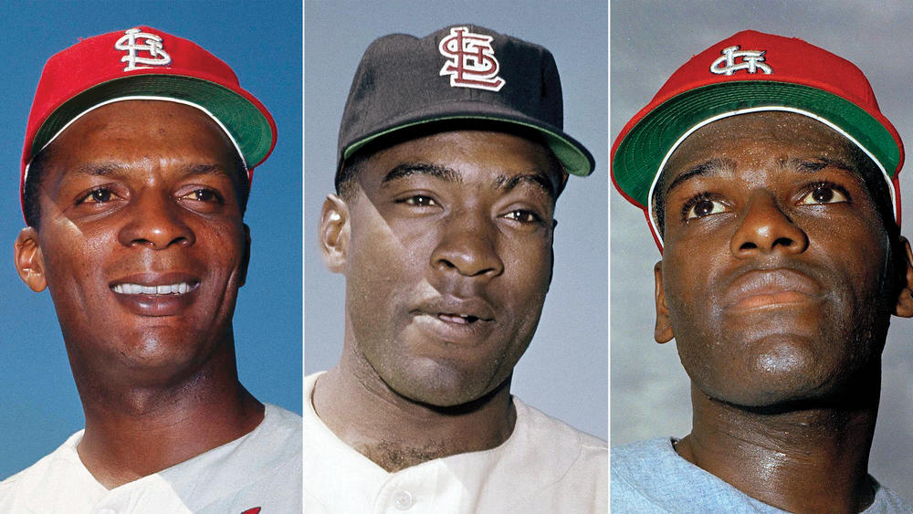 St. Louis Cardinals players Curt Flood, Bill White and Bob Gibson, pictured in 1966, 1962 and 1967, respectively. They are the focus of a new History Channel documentary about the Black baseball players who followed Jackie Robinson into the major league.