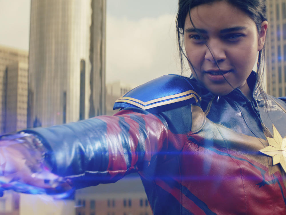 Iman Vellani headlines <em>Ms. Marvel</em>, based on Marvel's first Muslim superhero to headline her own comic.
