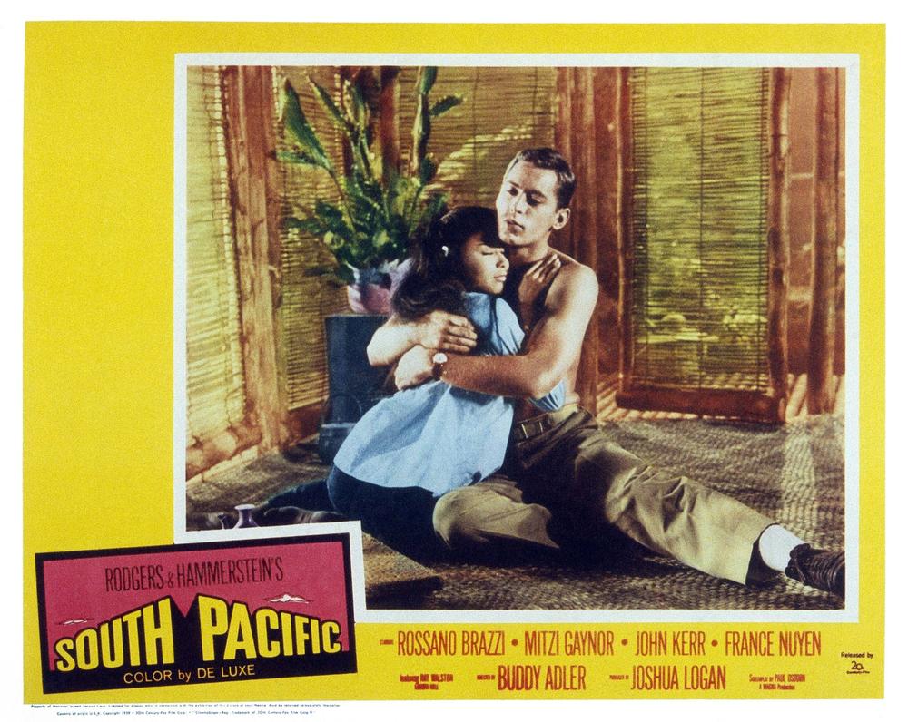 France Nuyen and John Kerr in the U.S. lobbycard of South Pacific in 1958.