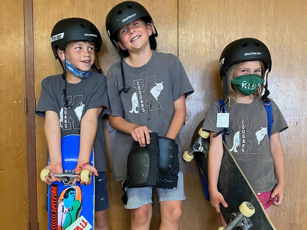 Seth's younger brother, Lucius, 7, and sister, Elizabeth, 6, got skateboards from Boards 4 Buddies on the last day of school so the three siblings could skate together all summer.