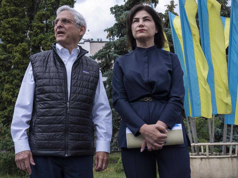 U.S. Attorney General Merrick Garland and Ukrainian Prosecutor General Iryna Venediktova meet in Krakovets, along the Ukrainian border with Poland, on Tuesday.