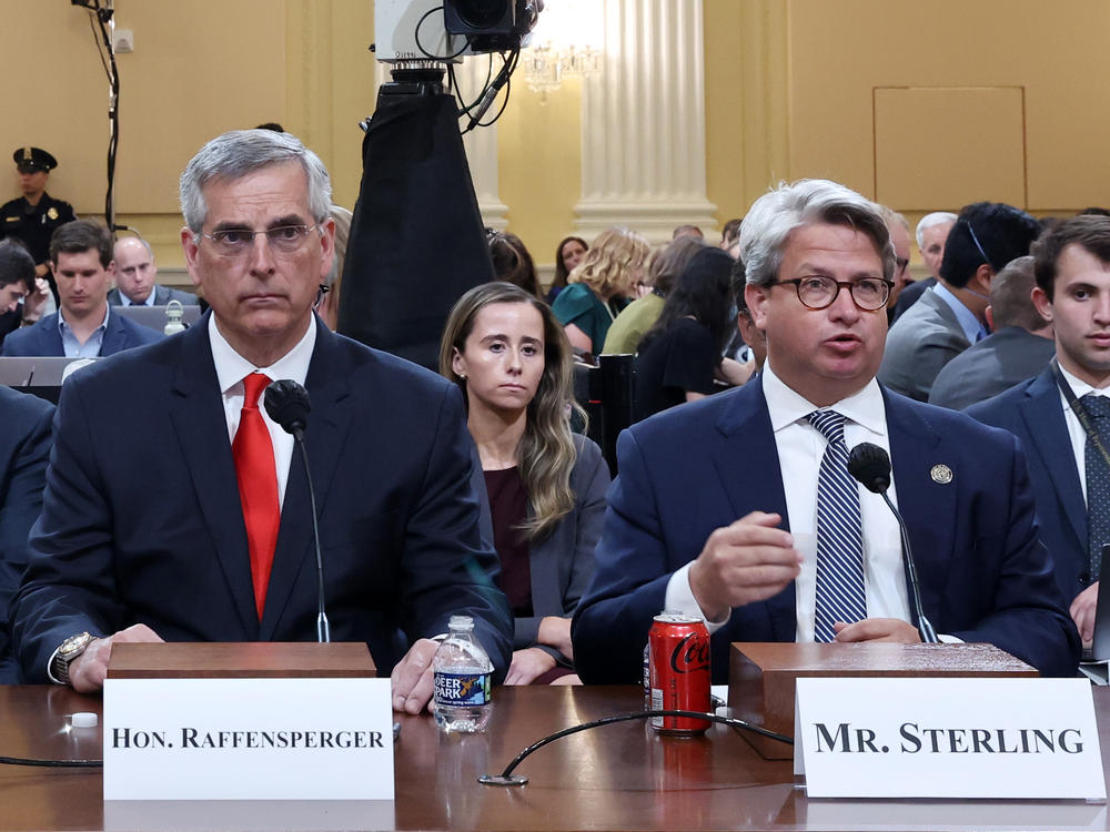 Georgia Secretary of State Brad Raffensperger and Georgia elections official Gabriel Sterling testify during a hearing held by the select committee to investigate the Jan. 6 Capitol attack on Tuesday in Washington.